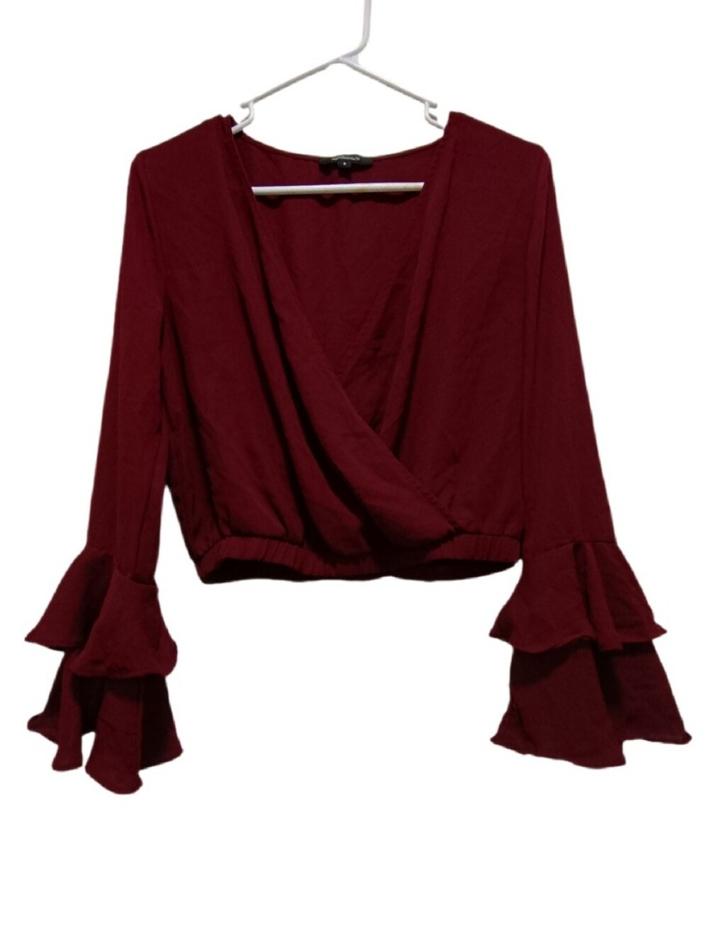 Ambiance Burgundy Ruffle Sleeve Surplice Top